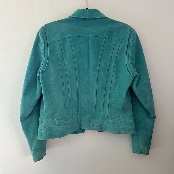 Wrangler Twenty X Vintage‎ 100% Leather Jacket Full Zip Turquoise Size M - Picture 13 of 16